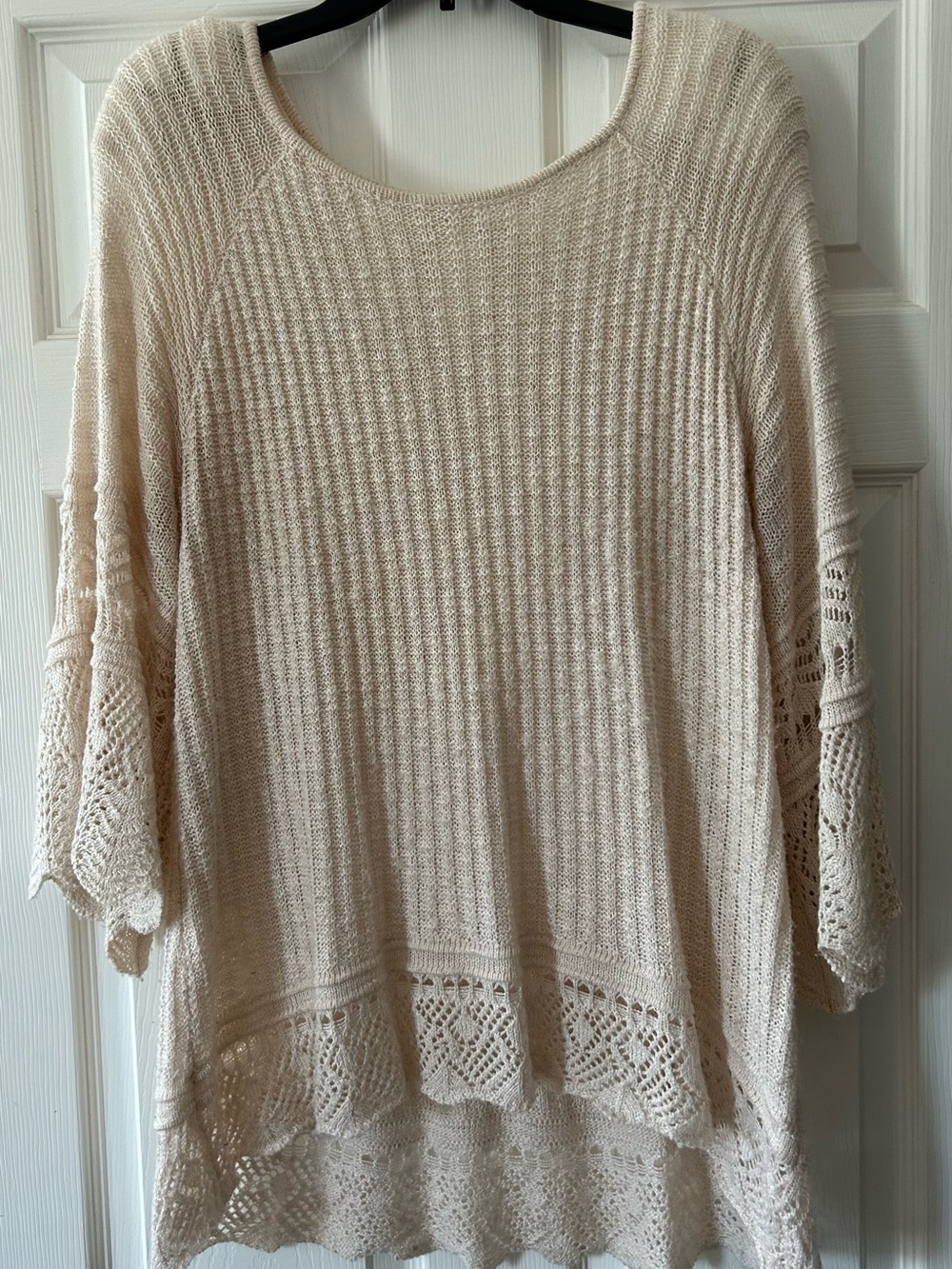 LC Lauren Conrad Cream Crochet Hem Scoop Neck Sweater